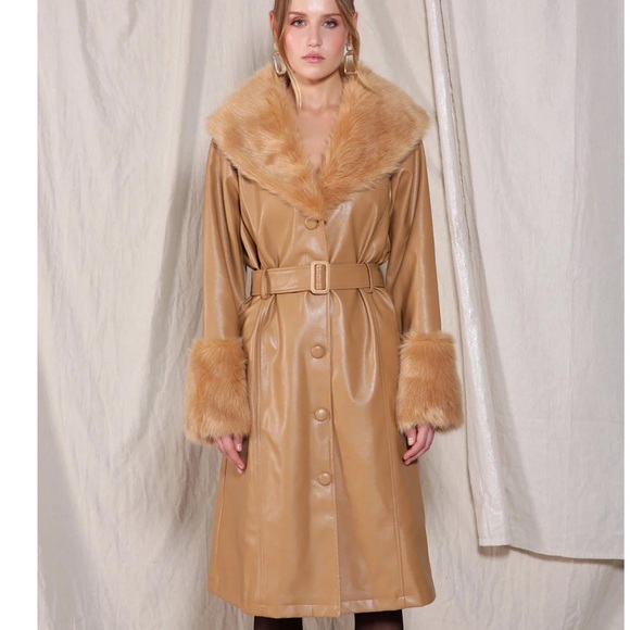 NEW rare petit Moments vegan camel trench coat - Picture 1 of 9